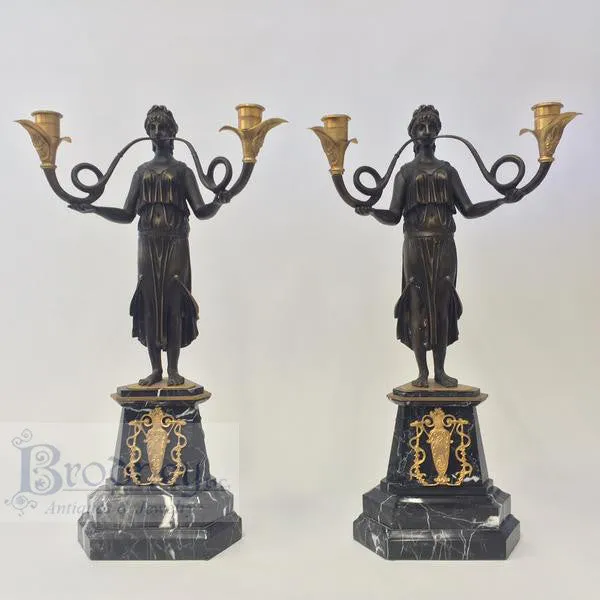 French Bronze Ornate Candlesticks