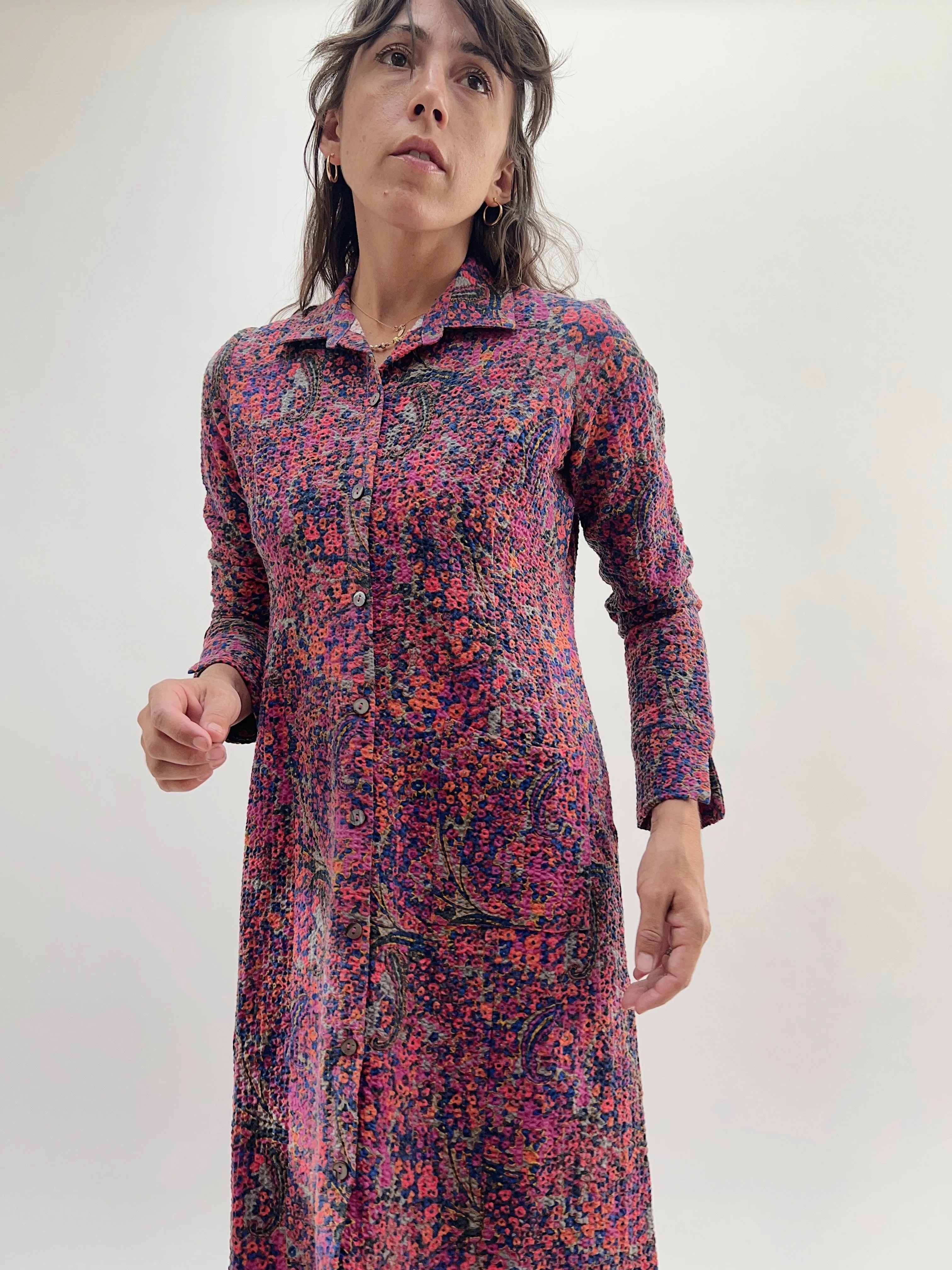 Habitat | Antique Floral Crinkle Crepe Shirt Dress in Apple