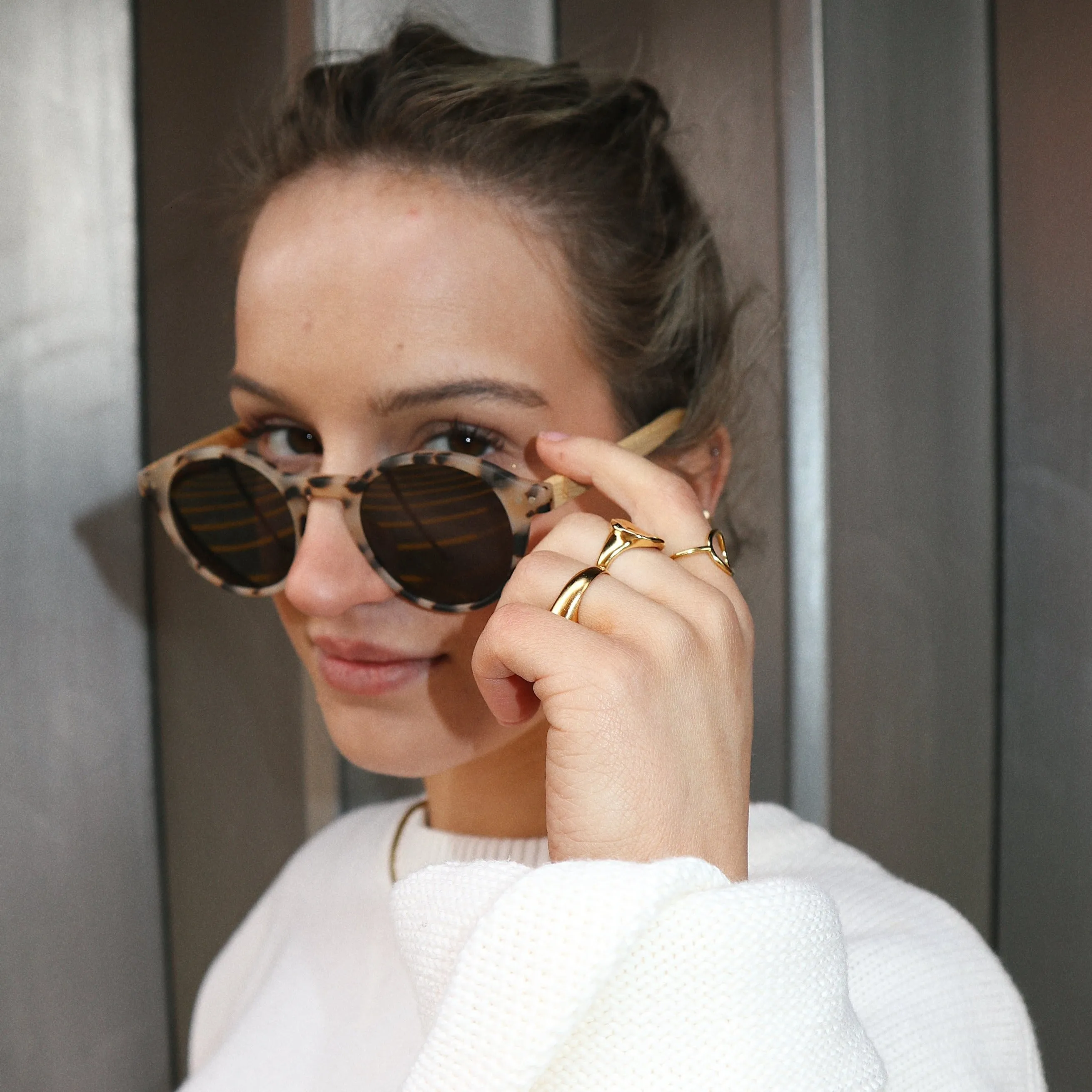 'Harriet' Blonde Tortoise Shell Bamboo Sunglasses