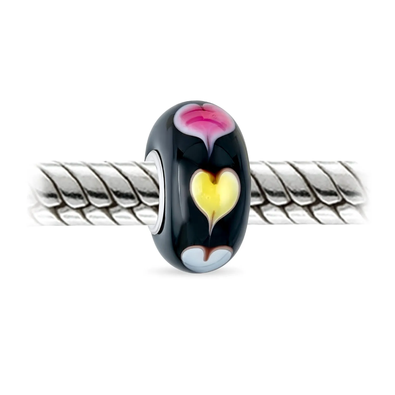 Heart Love Pink or Red Murano Glass .925 Sterling Silver Bead Charm