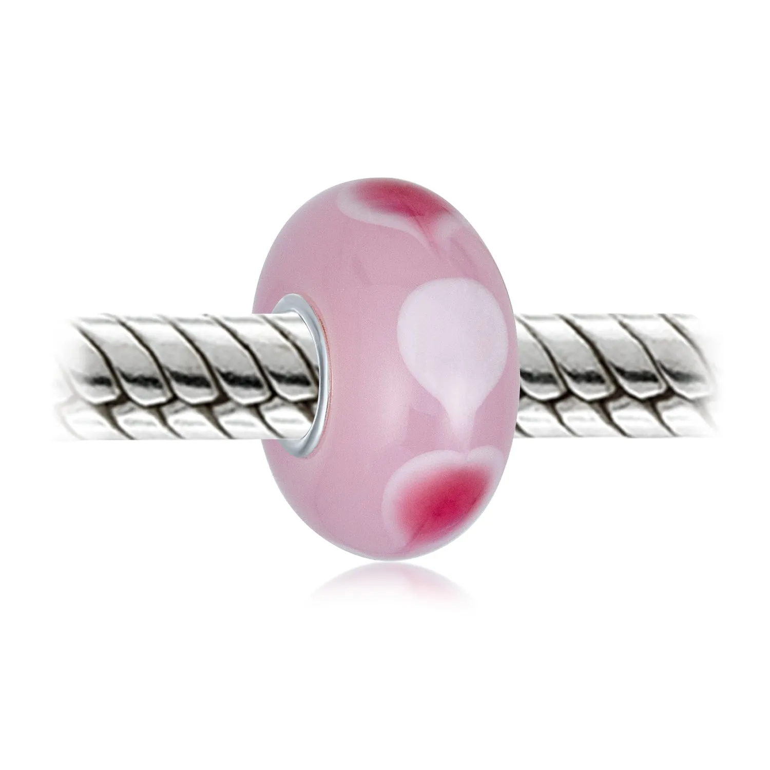 Heart Love Pink or Red Murano Glass .925 Sterling Silver Bead Charm