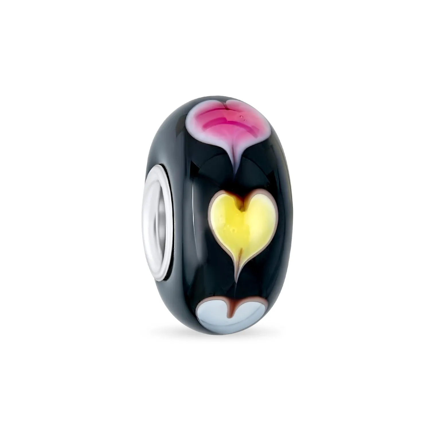 Heart Love Pink or Red Murano Glass .925 Sterling Silver Bead Charm