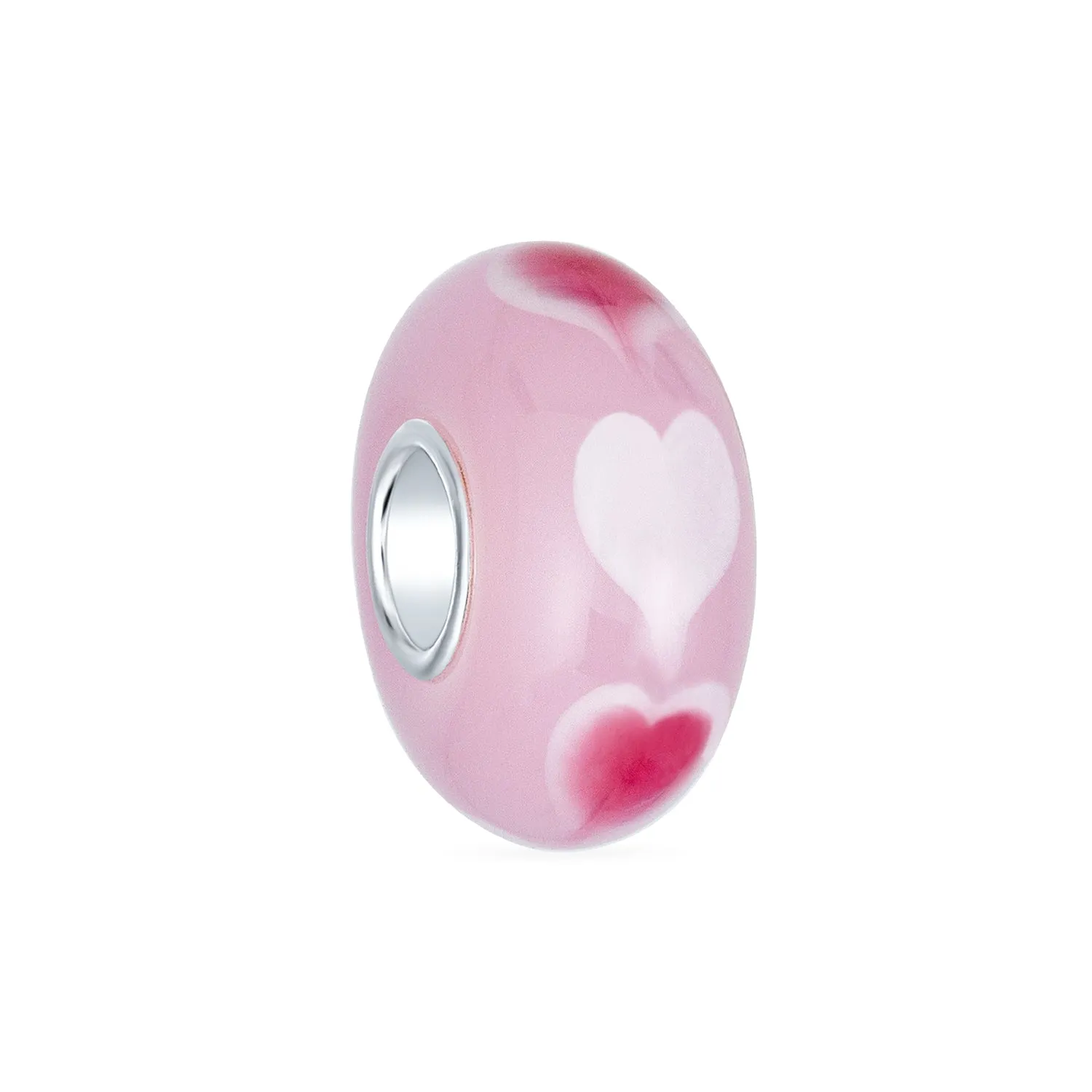 Heart Love Pink or Red Murano Glass .925 Sterling Silver Bead Charm