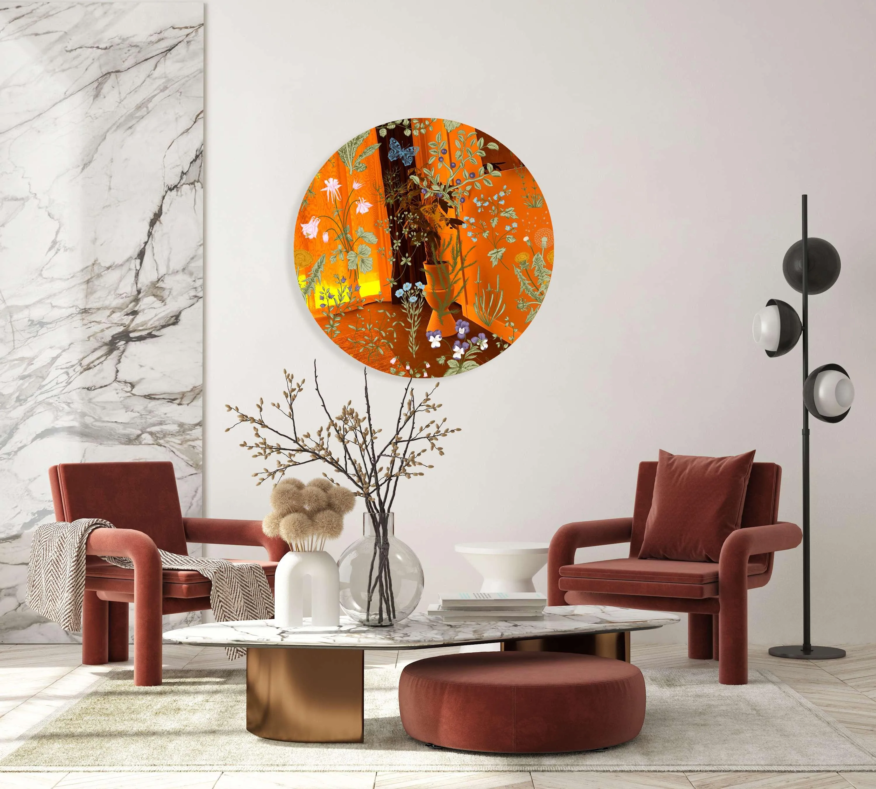 Herbs and Wild Flowers Printed Mirror Acrylic Circles