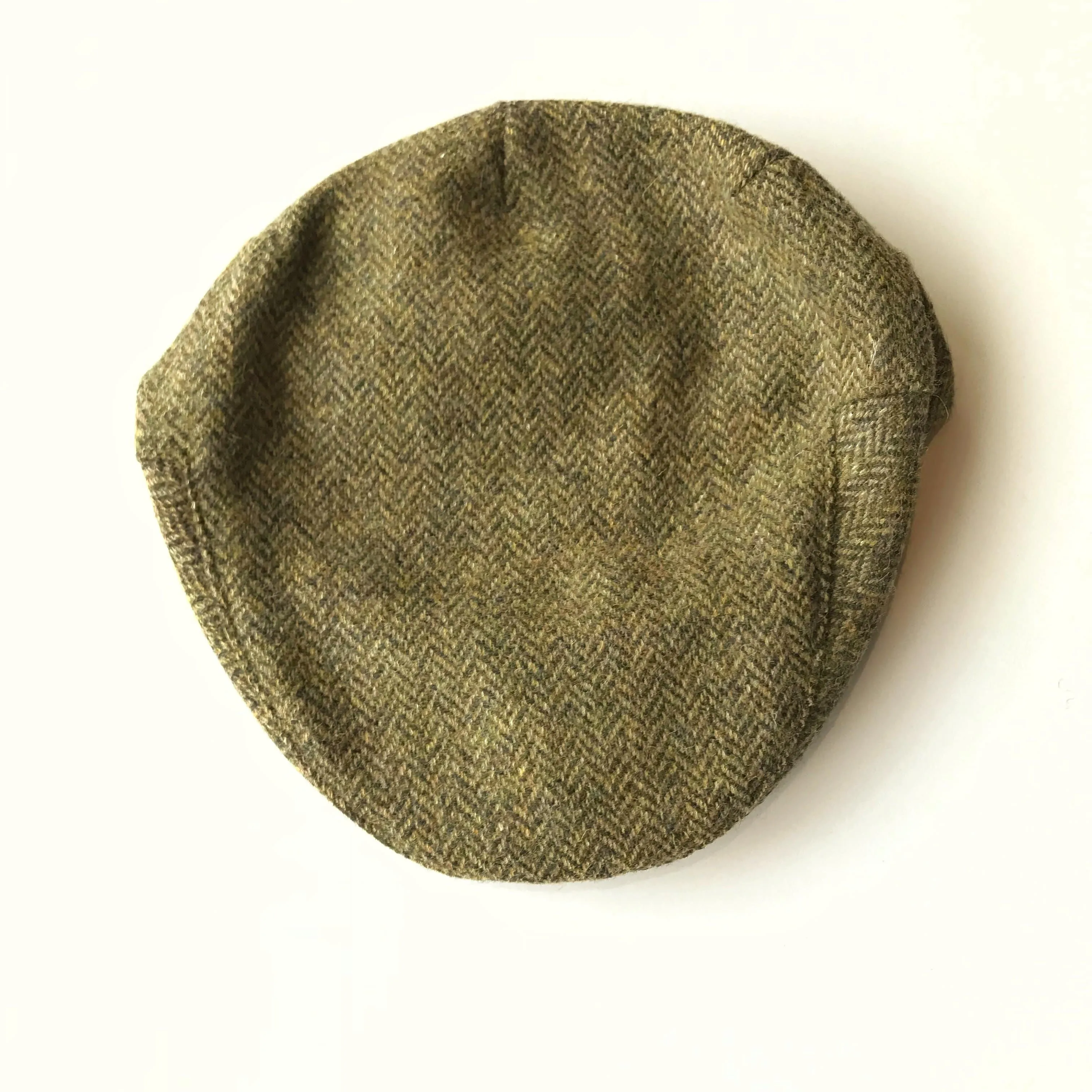 Herringbone Tweed Driving Cap - Olive Green