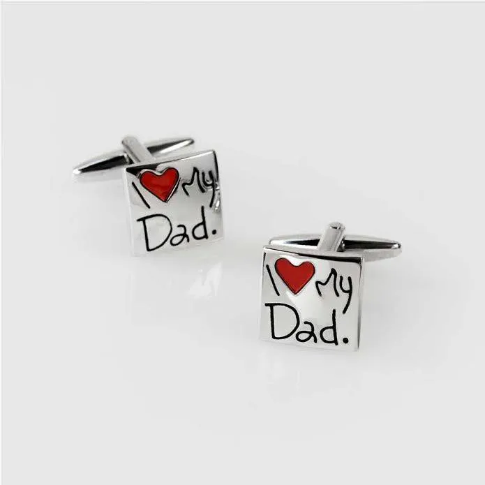 I Love My Dad Red Heart Square Shirt Cufflinks Daddy Stainless Steel