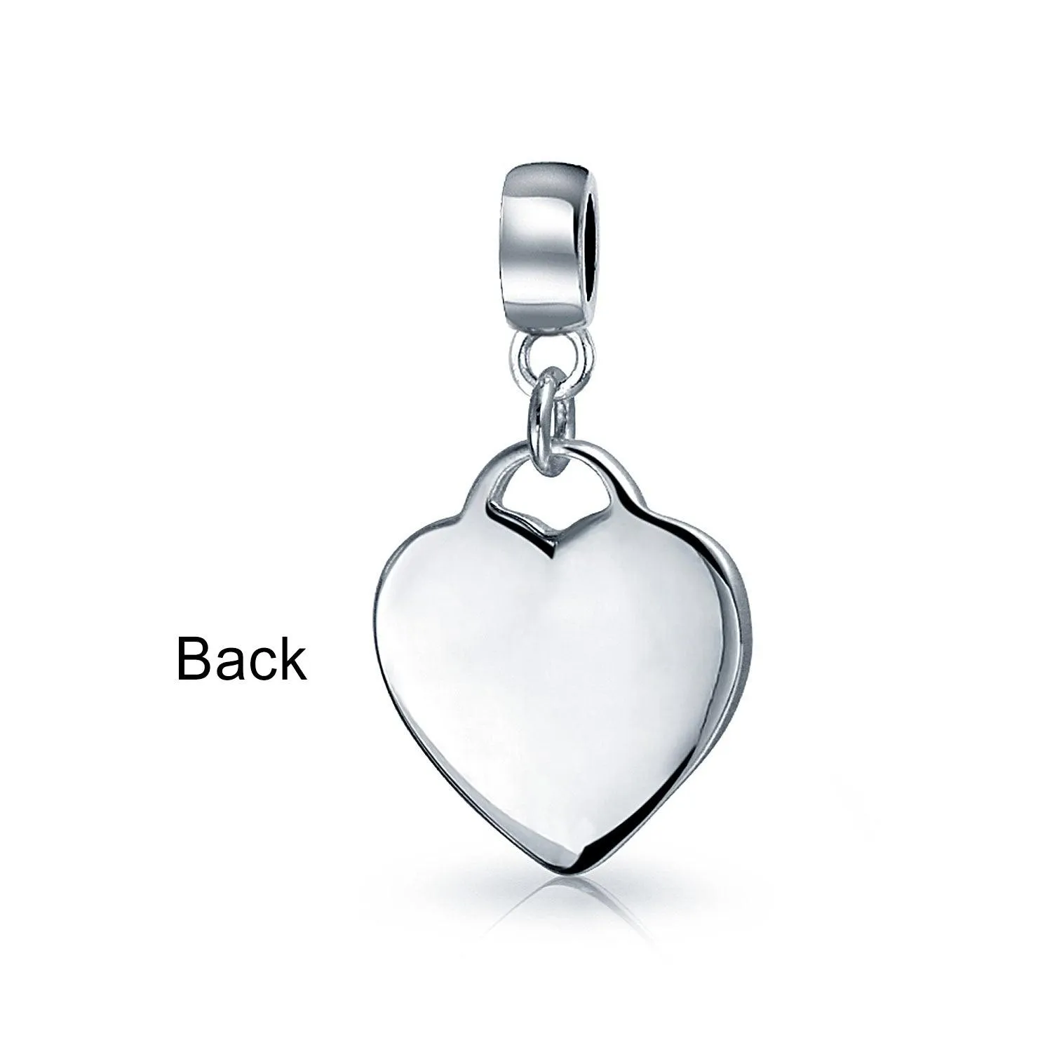 Initial A-Z Heart Tag Dangle Charm Bead .925Sterling Silver