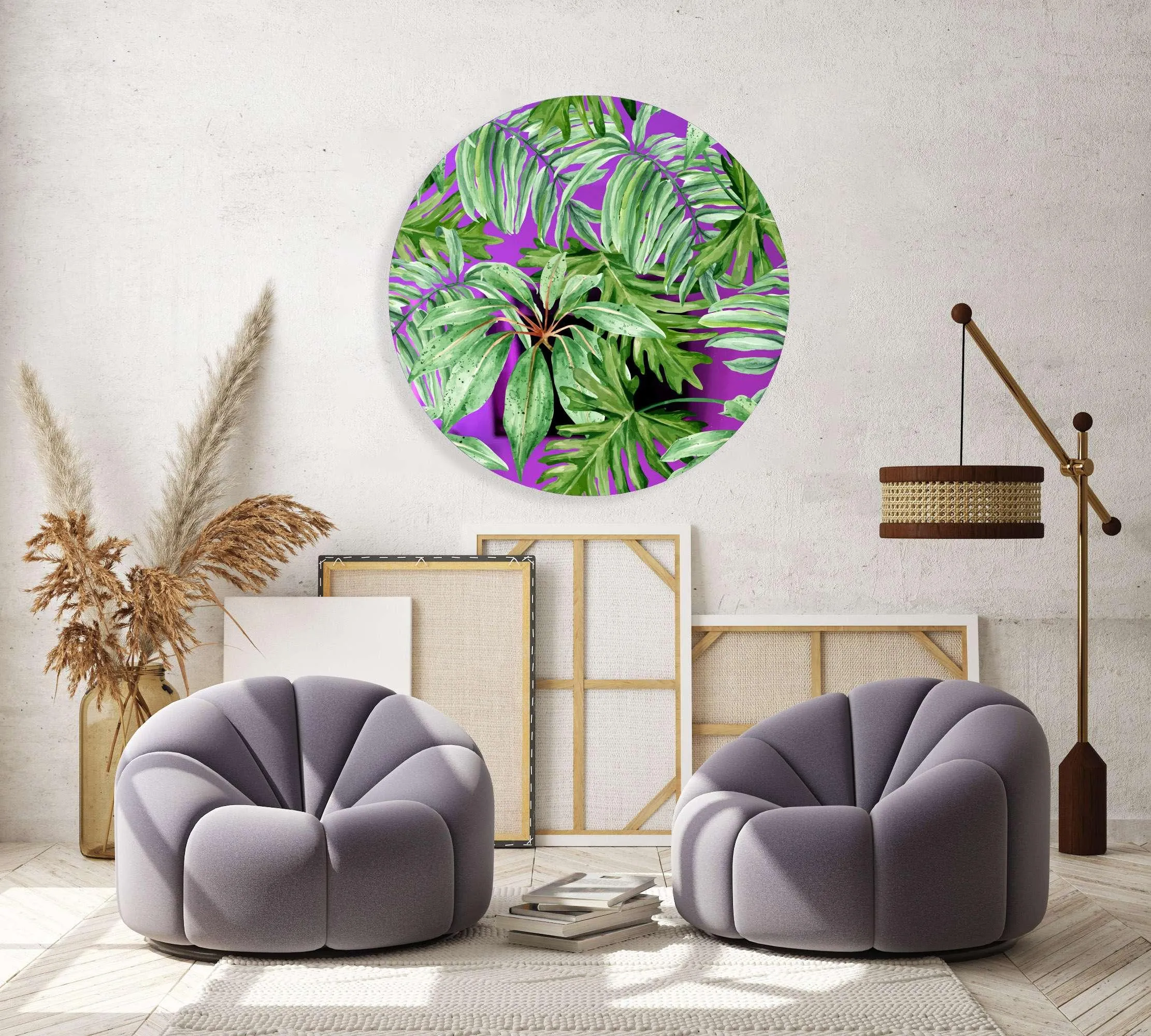 Jungle Green Leaves Printed Mirror Acrylic Circles