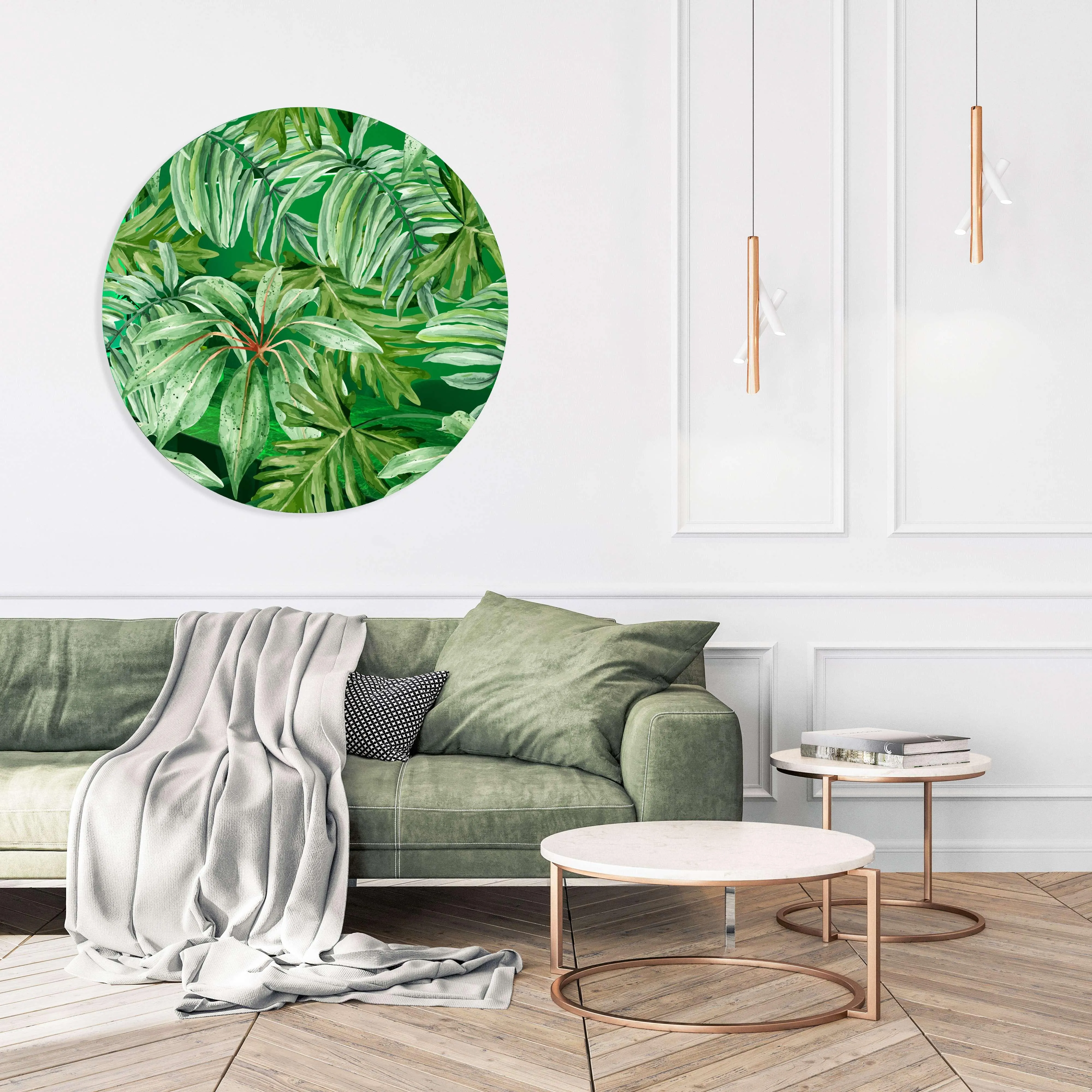 Jungle Green Leaves Printed Mirror Acrylic Circles