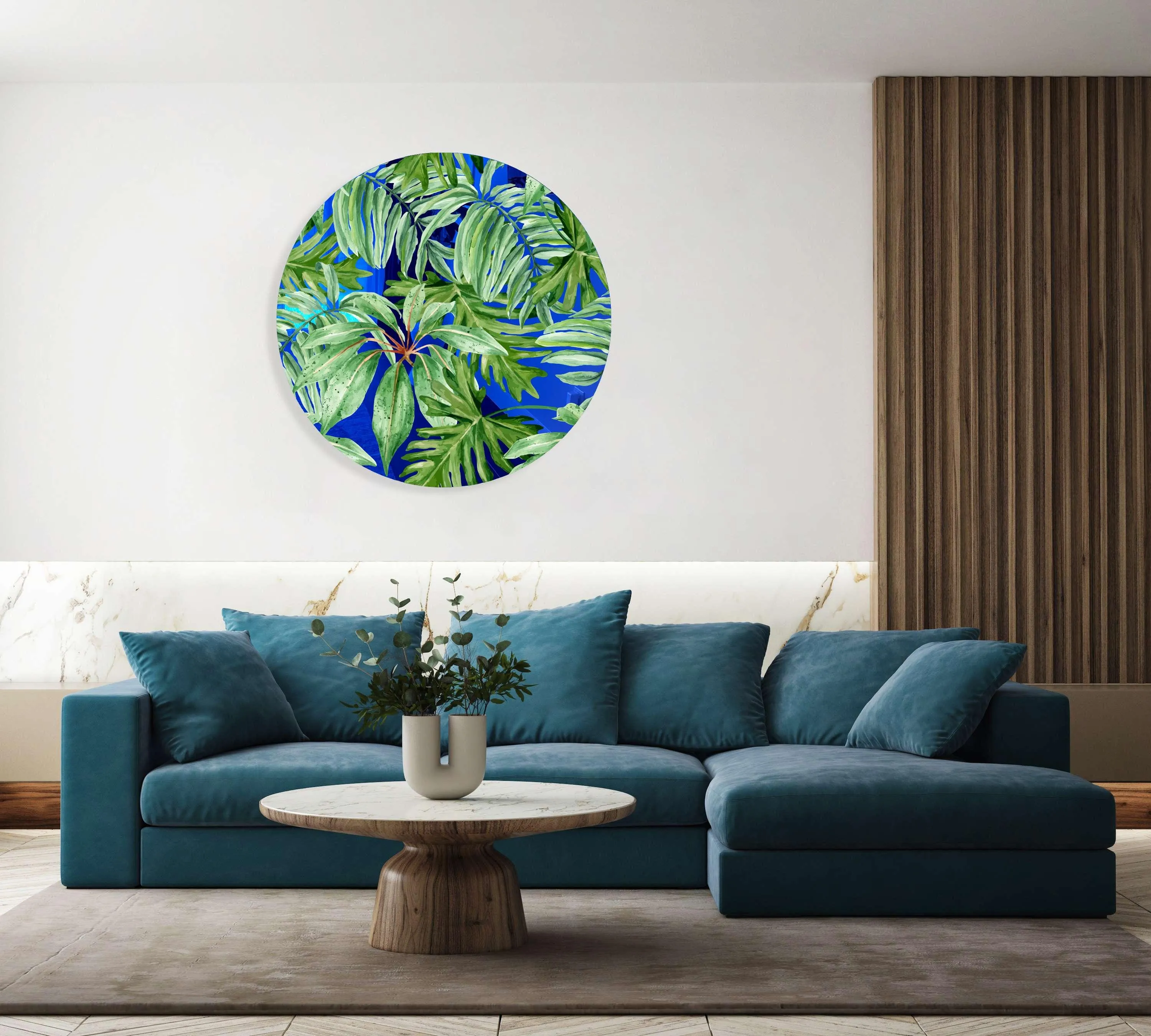 Jungle Green Leaves Printed Mirror Acrylic Circles