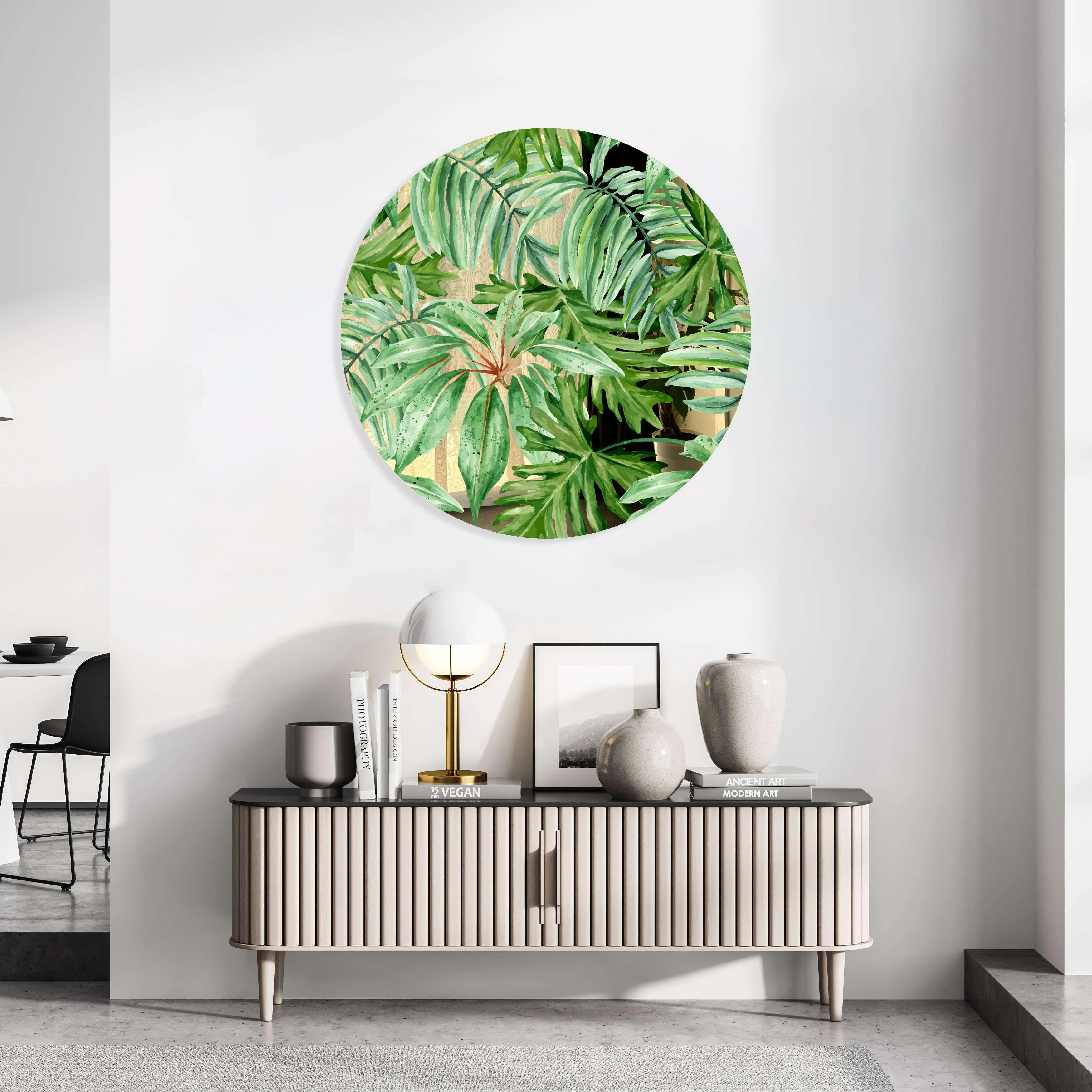 Jungle Green Leaves Printed Mirror Acrylic Circles