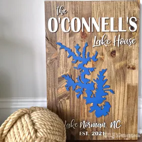 Laser Cut Wood Lake House Sign with Lake Silhouette - 12" x 18" Sign