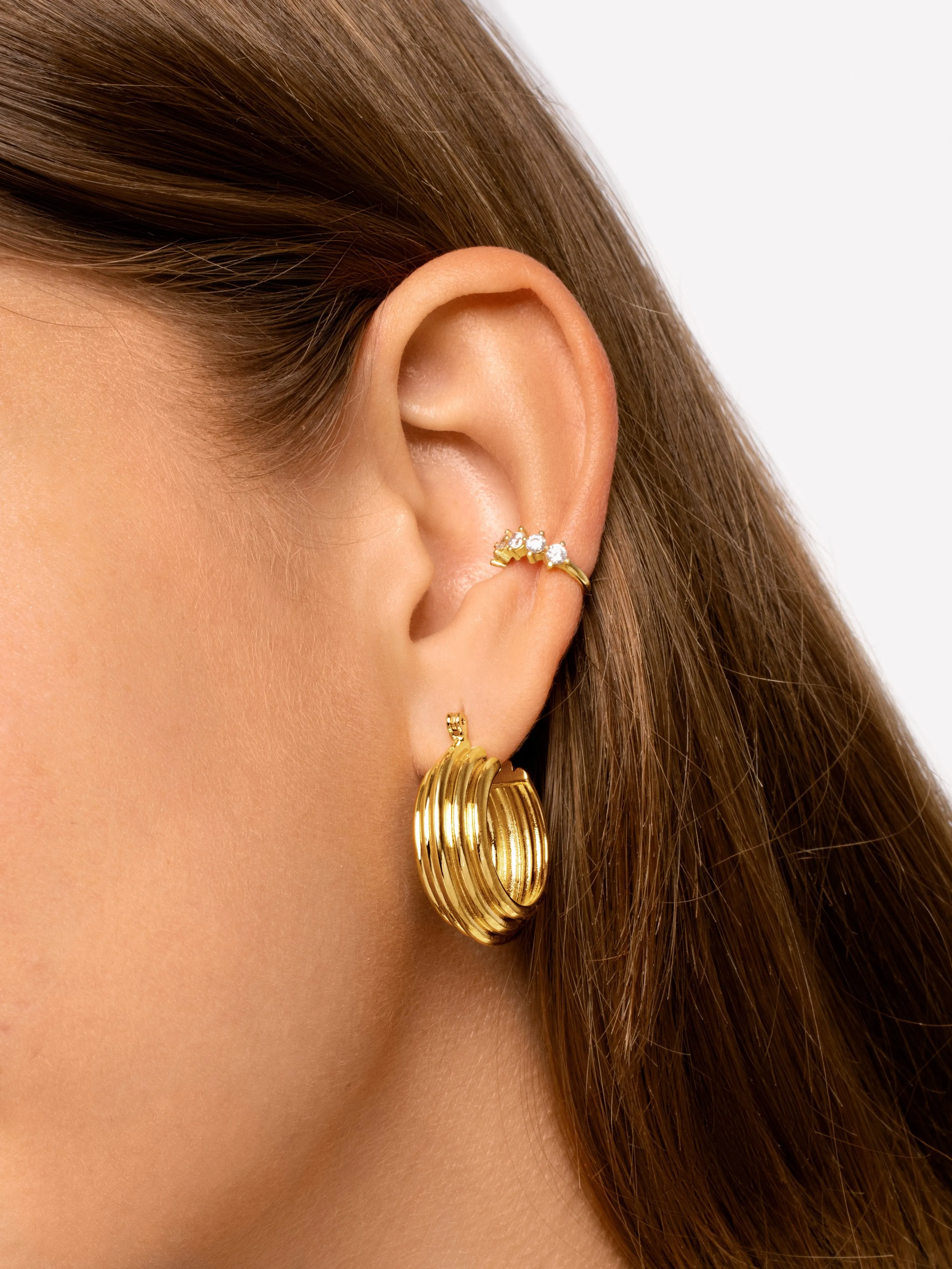 Line Pyramid Gold Hoop Earrings