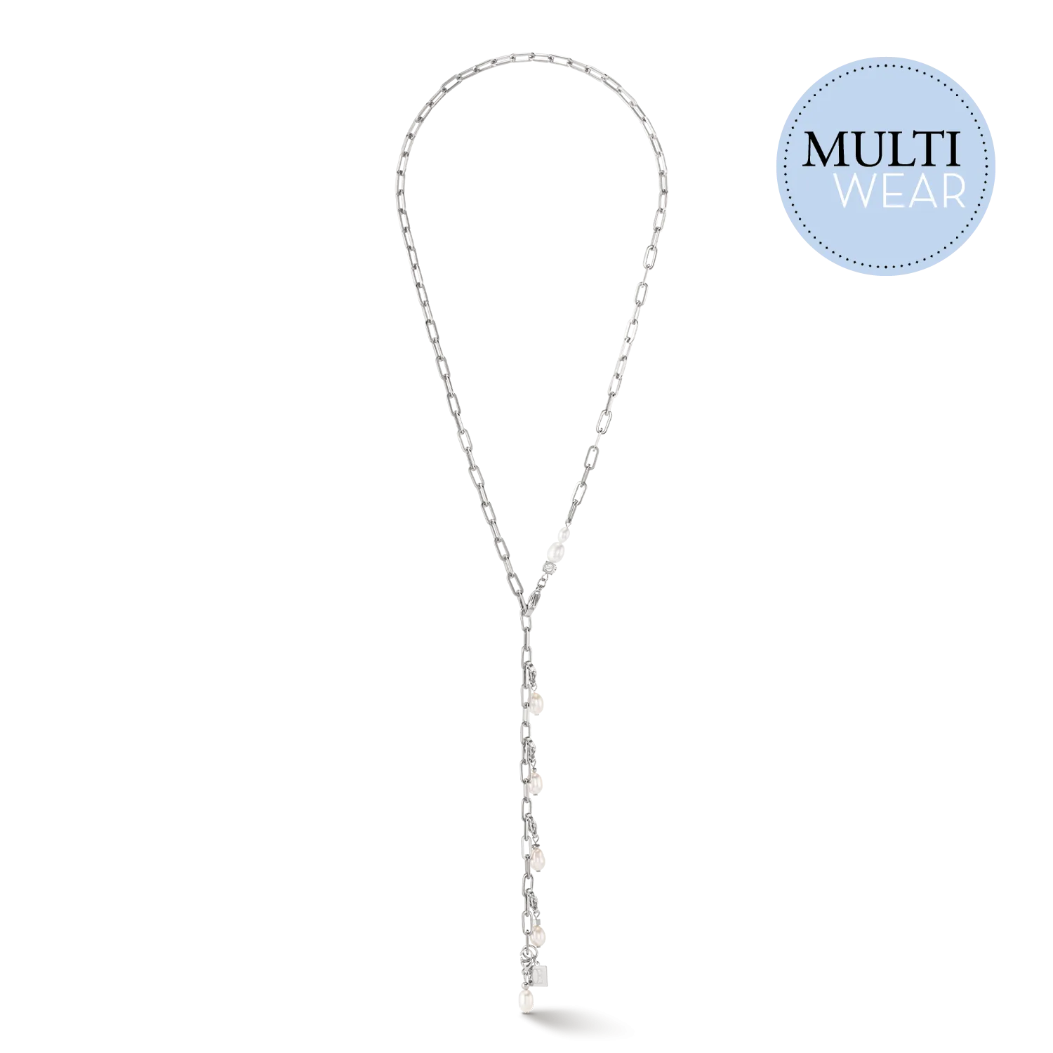 Modern chain necklace with freshwater pearl charms silver