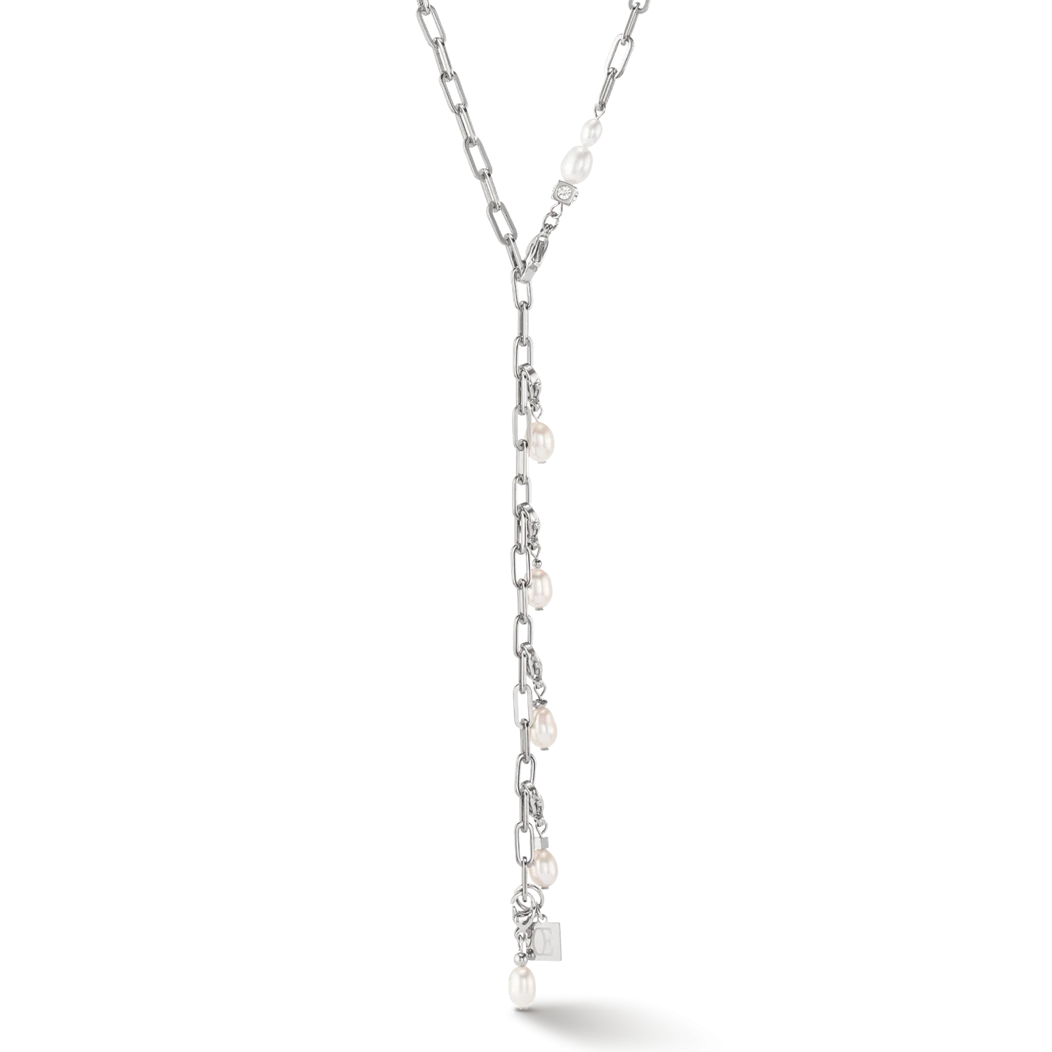 Modern chain necklace with freshwater pearl charms silver