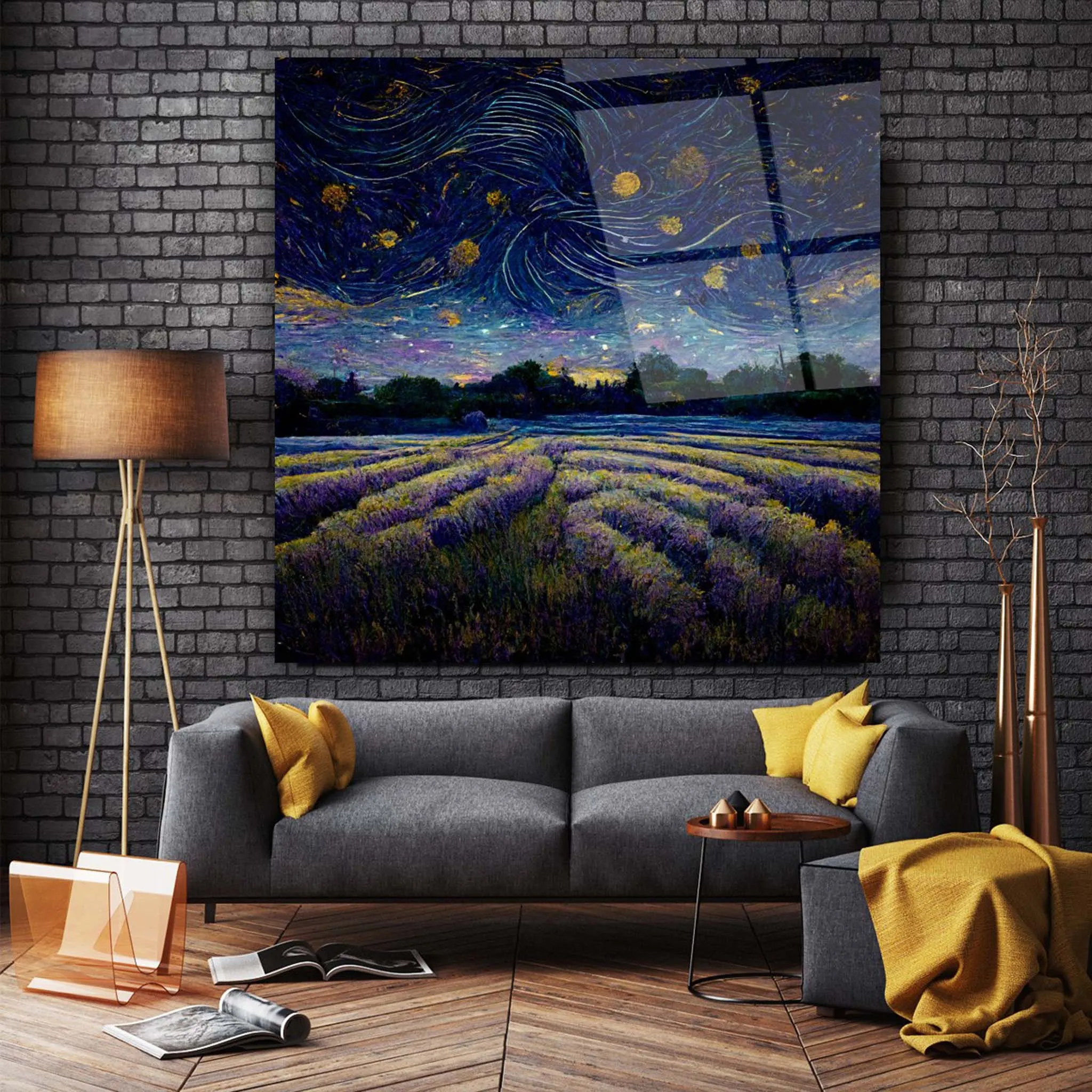 Night Landscape Glass Wall Art