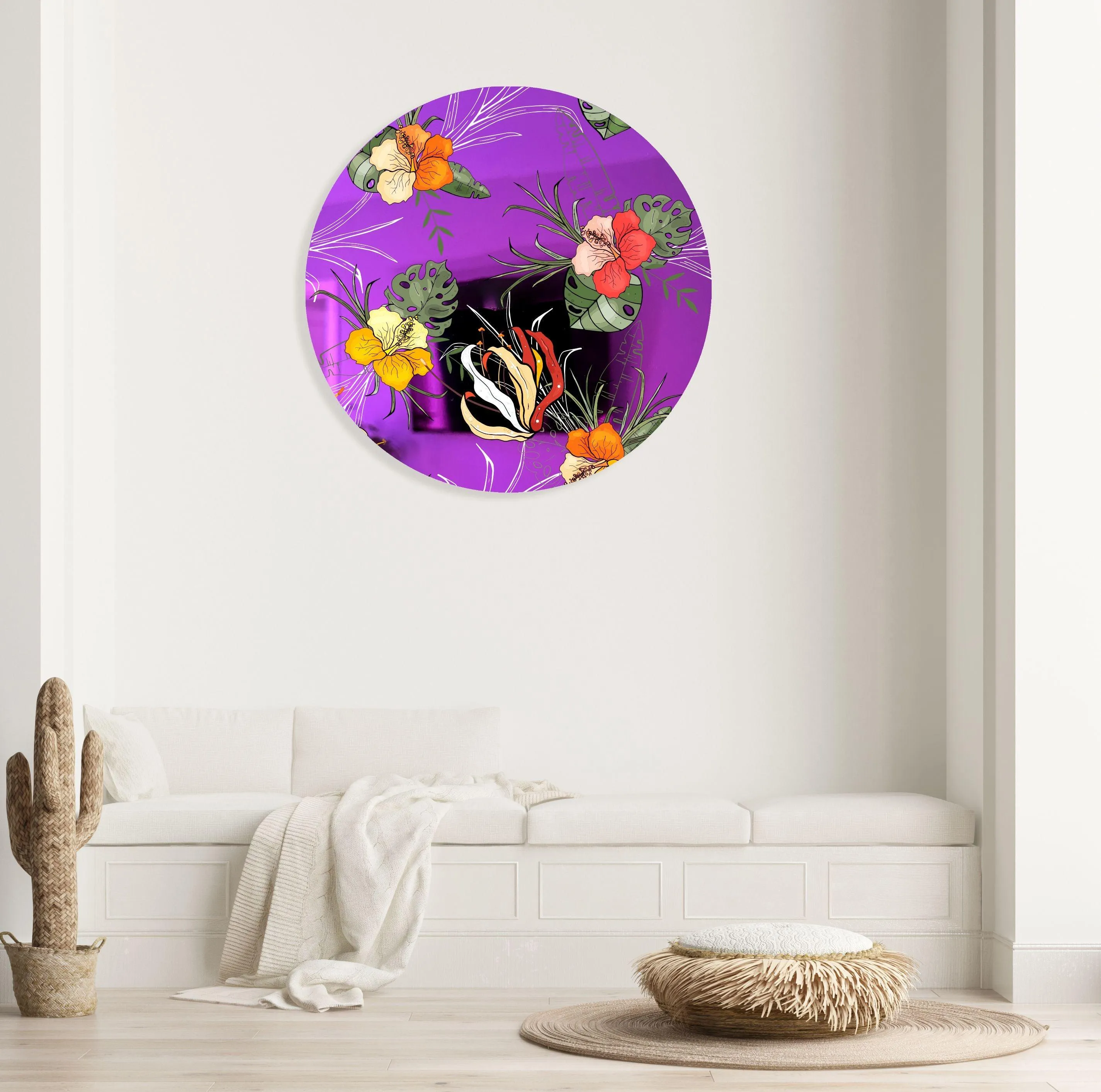 Orange Flowers Printed Mirror Acrylic Circles