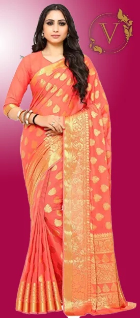 Orange Kanchipuram Chiffon Saree