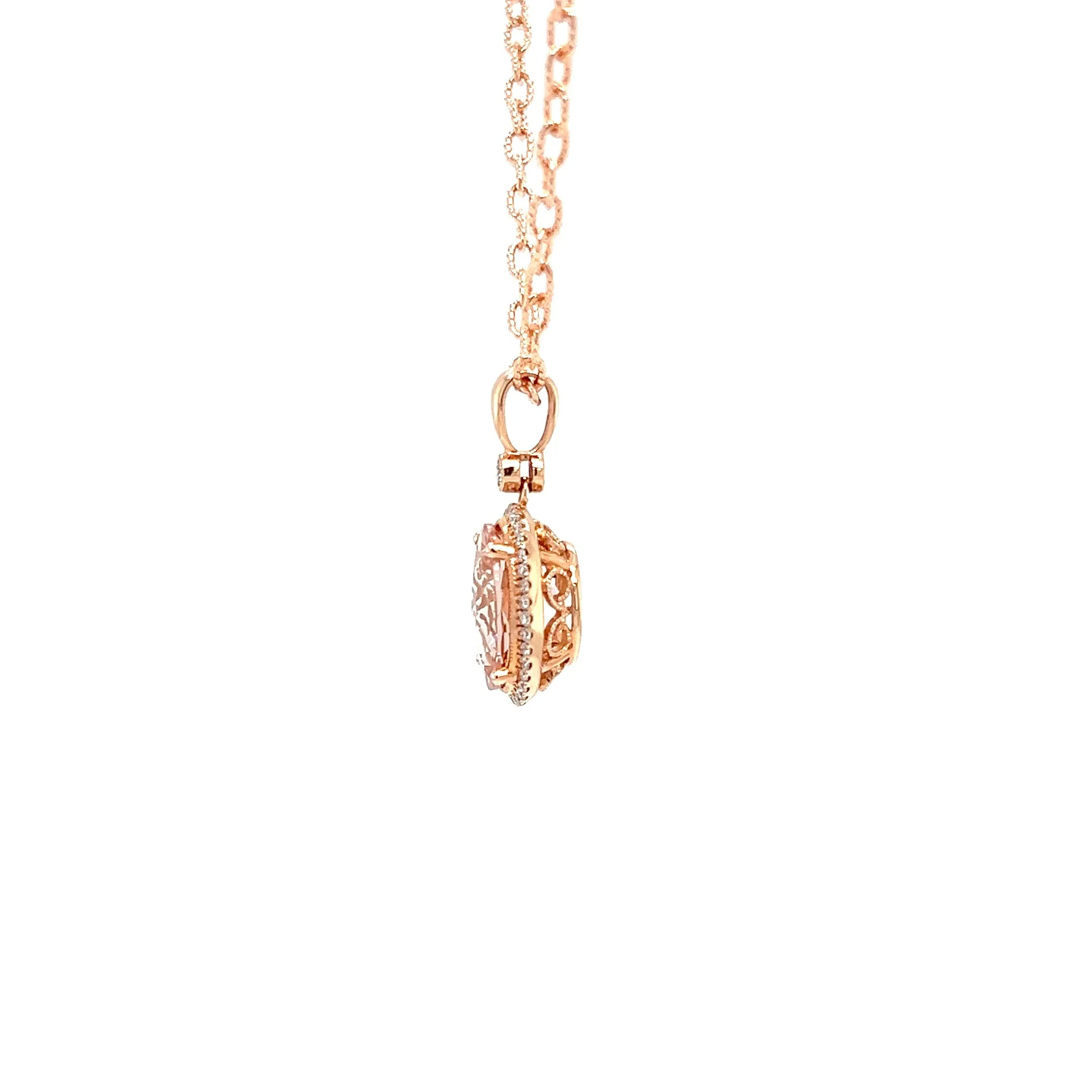 Oval Morganite Necklace with Diamond Halo in 14K Rose Gold