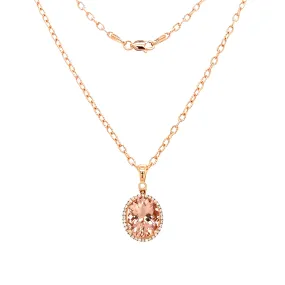 Oval Morganite Necklace with Diamond Halo in 14K Rose Gold