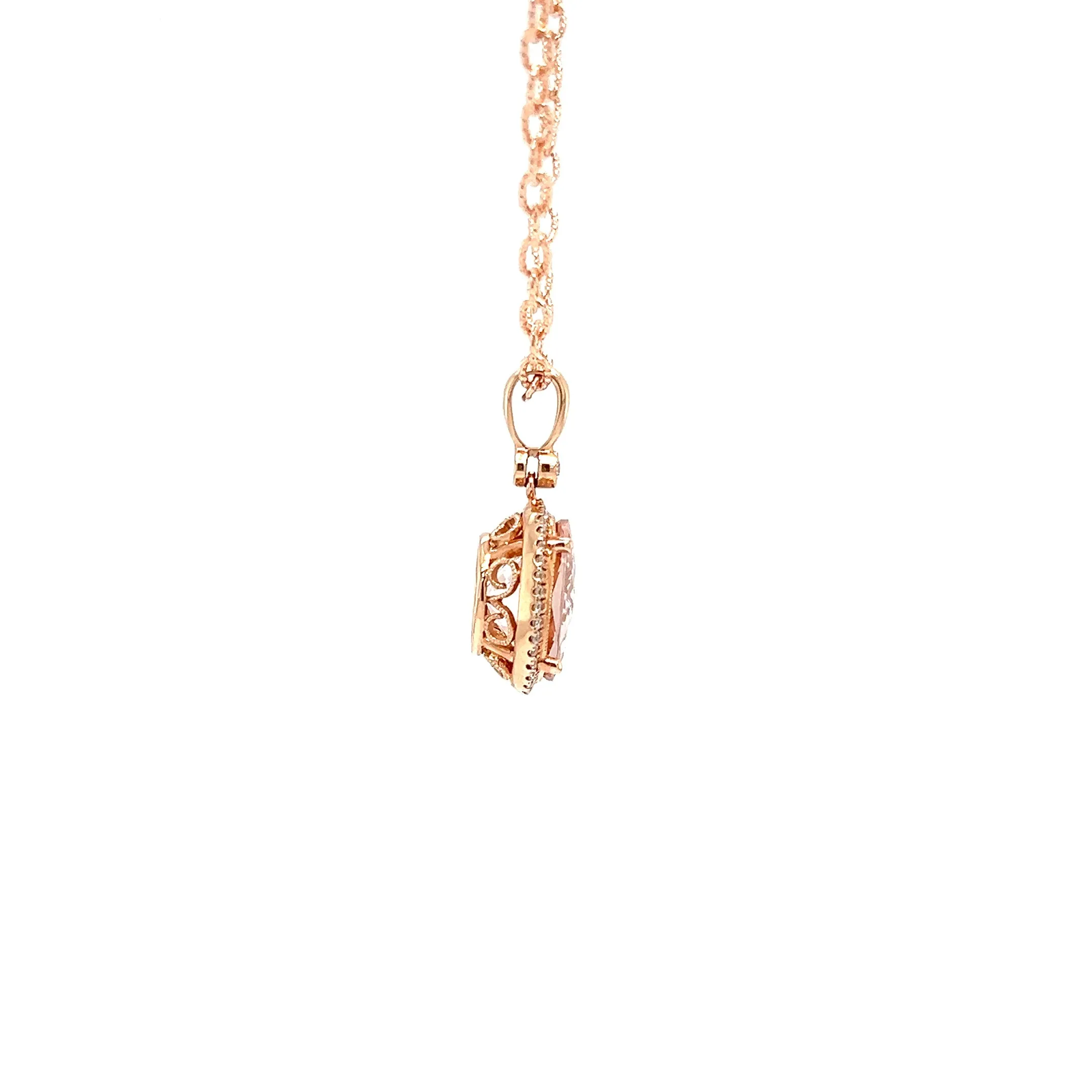 Oval Morganite Necklace with Diamond Halo in 14K Rose Gold