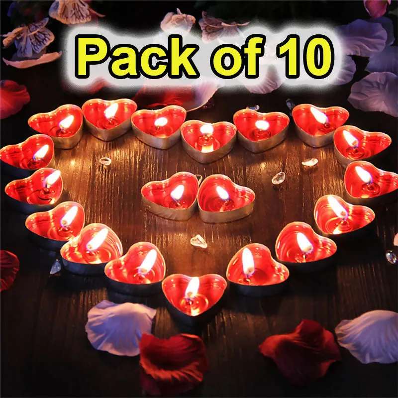 (Pack of 10) Heart Shaped Unscented Tea Lights Candles Smokeless Tealight Candles Decorations for Wedding,Party,Votives,Christma