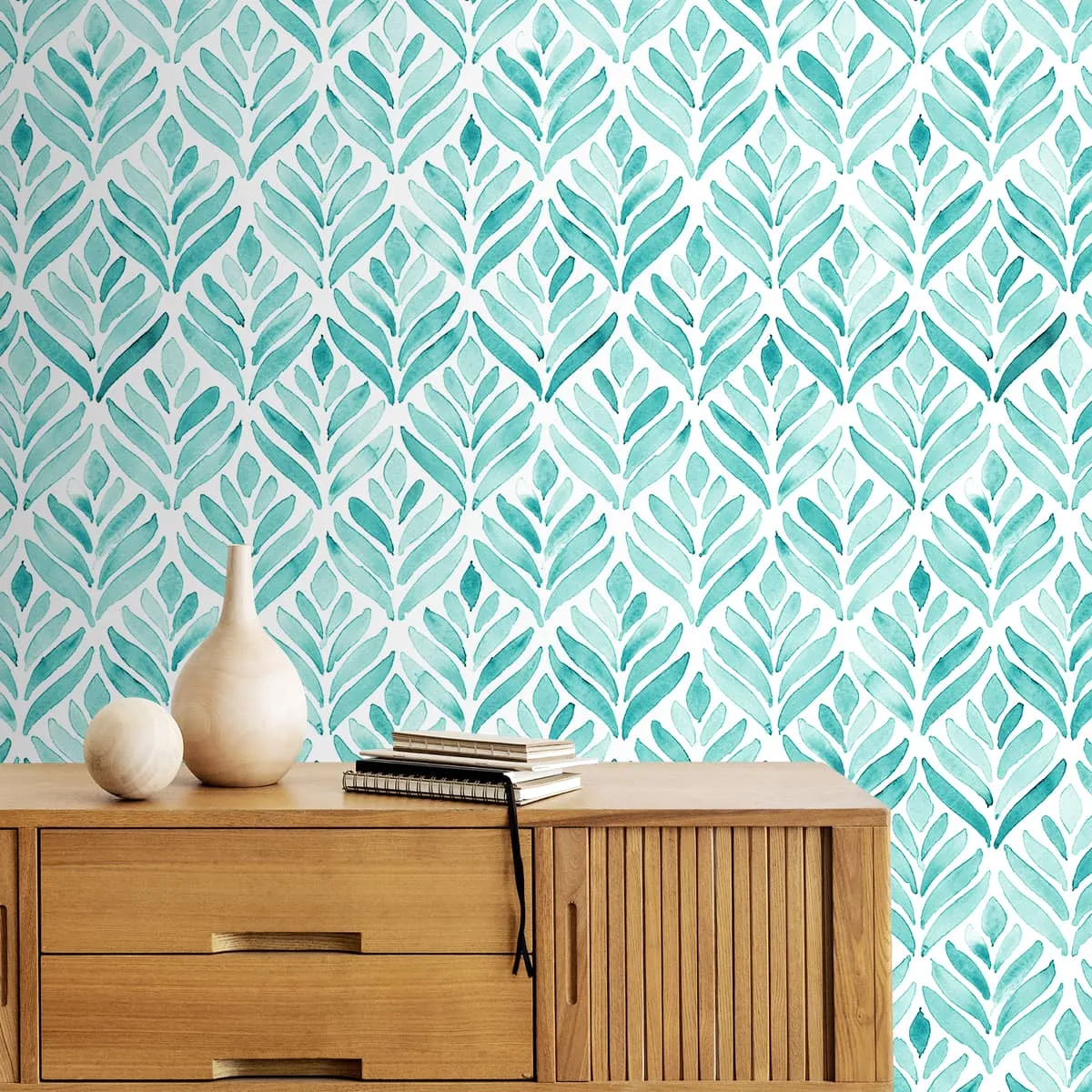 Pastel Green Leaves Pattern Design Wallpaper for Walls