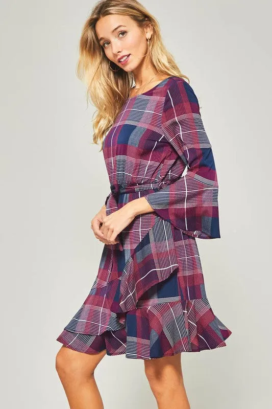 Plaid Print Wrap Dress