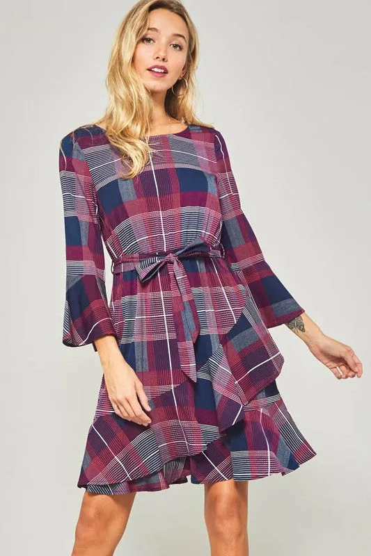 Plaid Print Wrap Dress