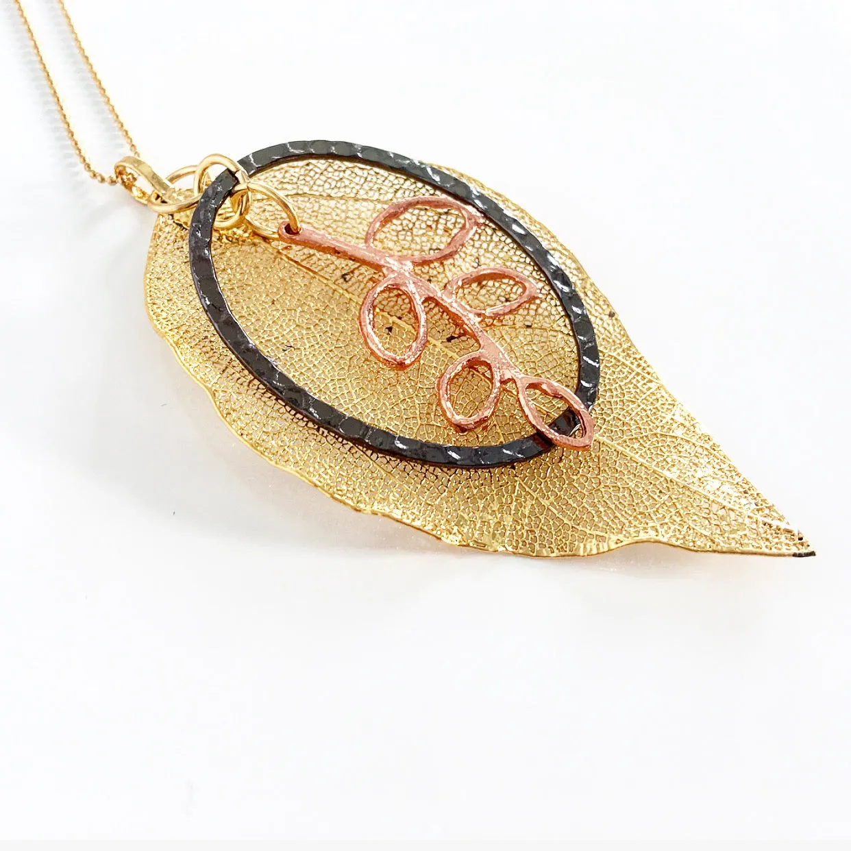 "Shimmer Leaf" Pendant Necklaces (Copper Branch)