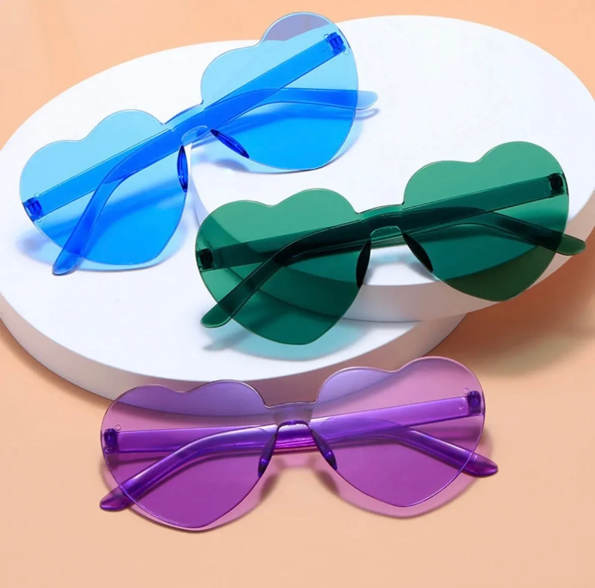 Rimless Heart Sunglasses - Purple