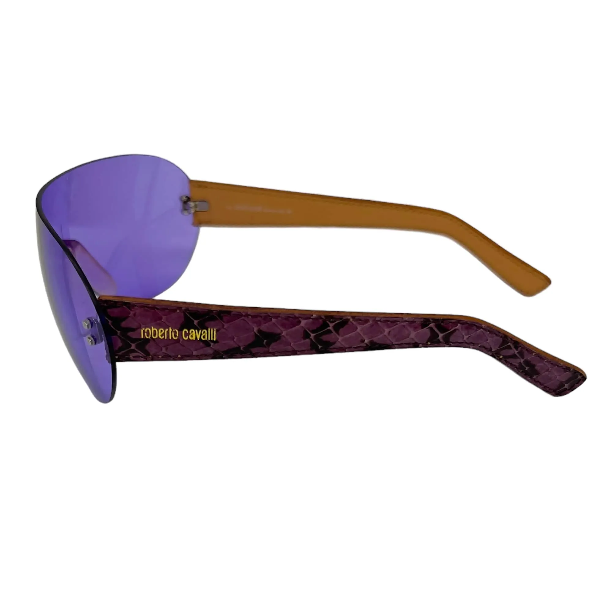 ROBERTO CAVALLI Python Print Shield Sunglasses - Lavender & Black