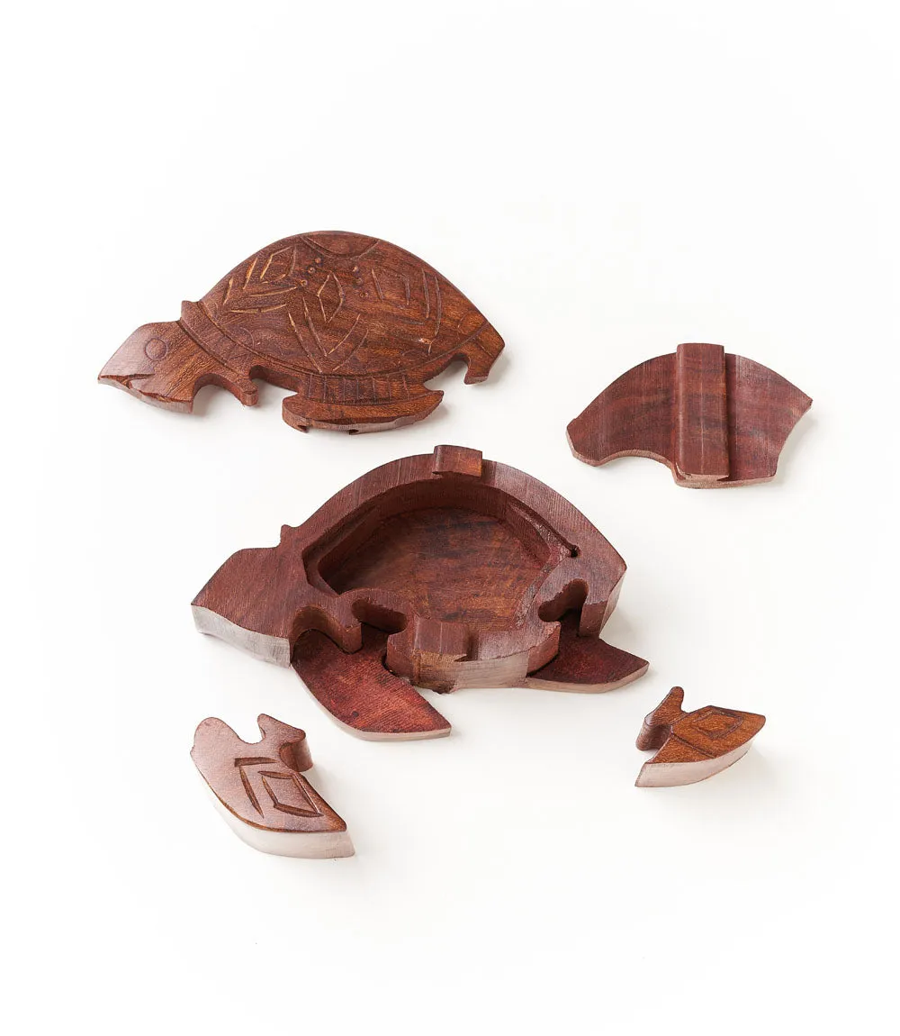 Sea Turtle Puzzle Box - Sustainably Sourced Hand Carved Wood