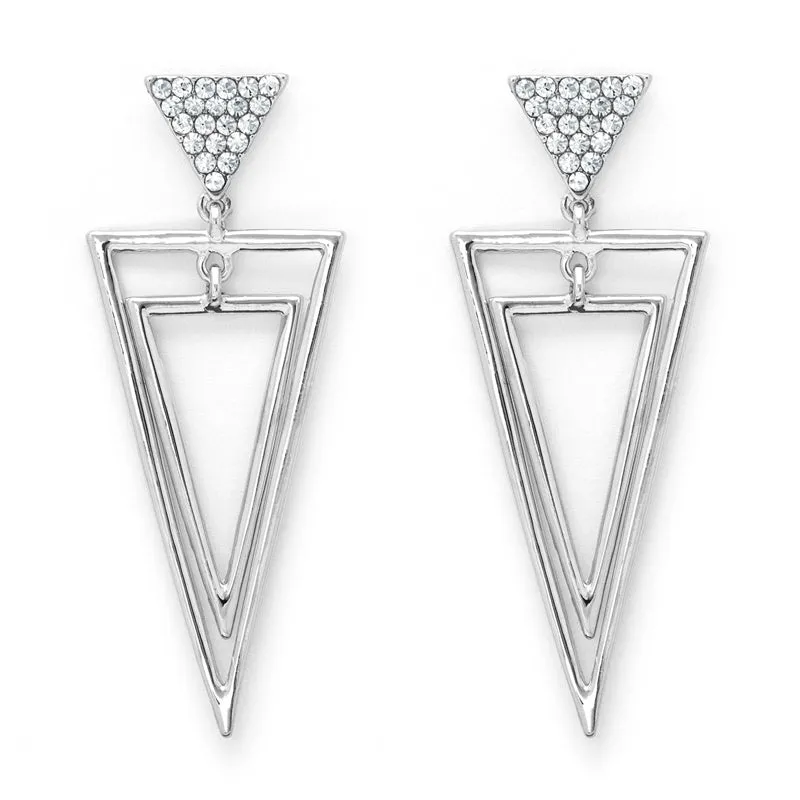 Silver Tone Triangular Shaped Drop Earri