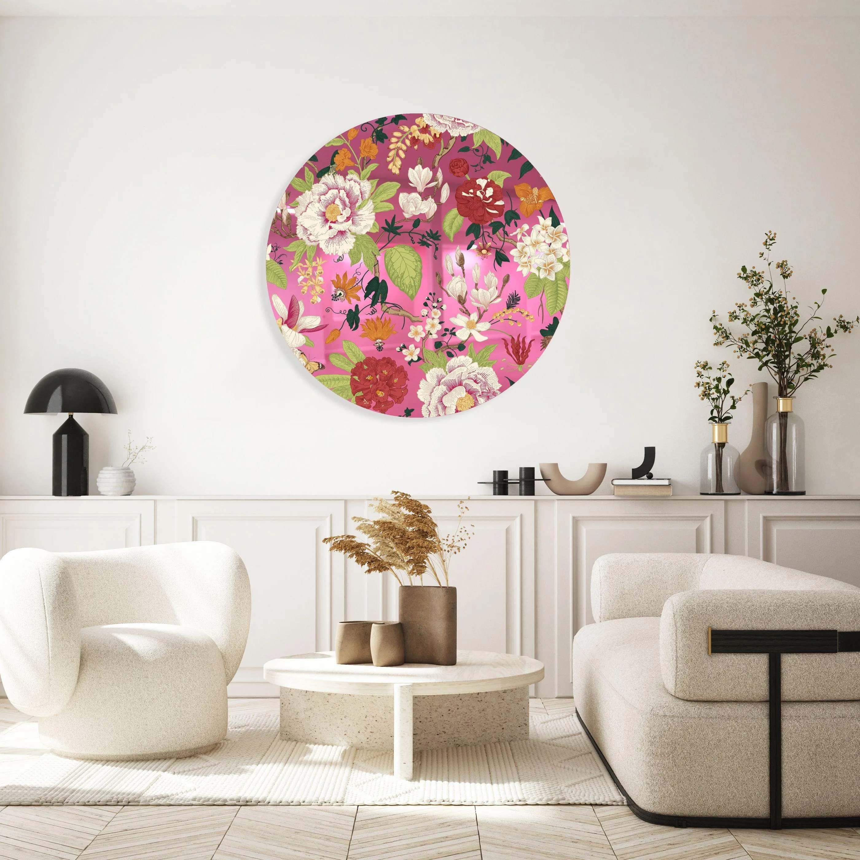 Vintage Flowers Printed Mirror Acrylic Circles